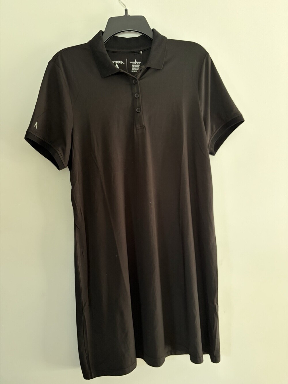 Large Black Antigua Women's Play Through Short Sleeve Polo Dress Golf Tennis